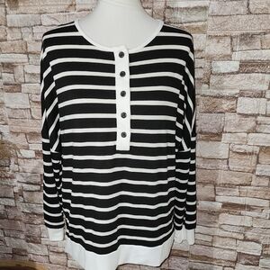 Notations Black and White Striped  Long Sleeve